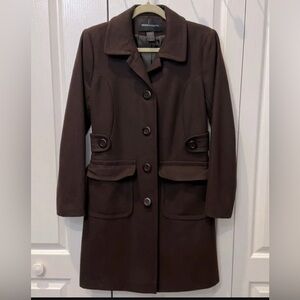 Moda International Women's Size 6P Brown Textured Wool Button Up Pea-Coat